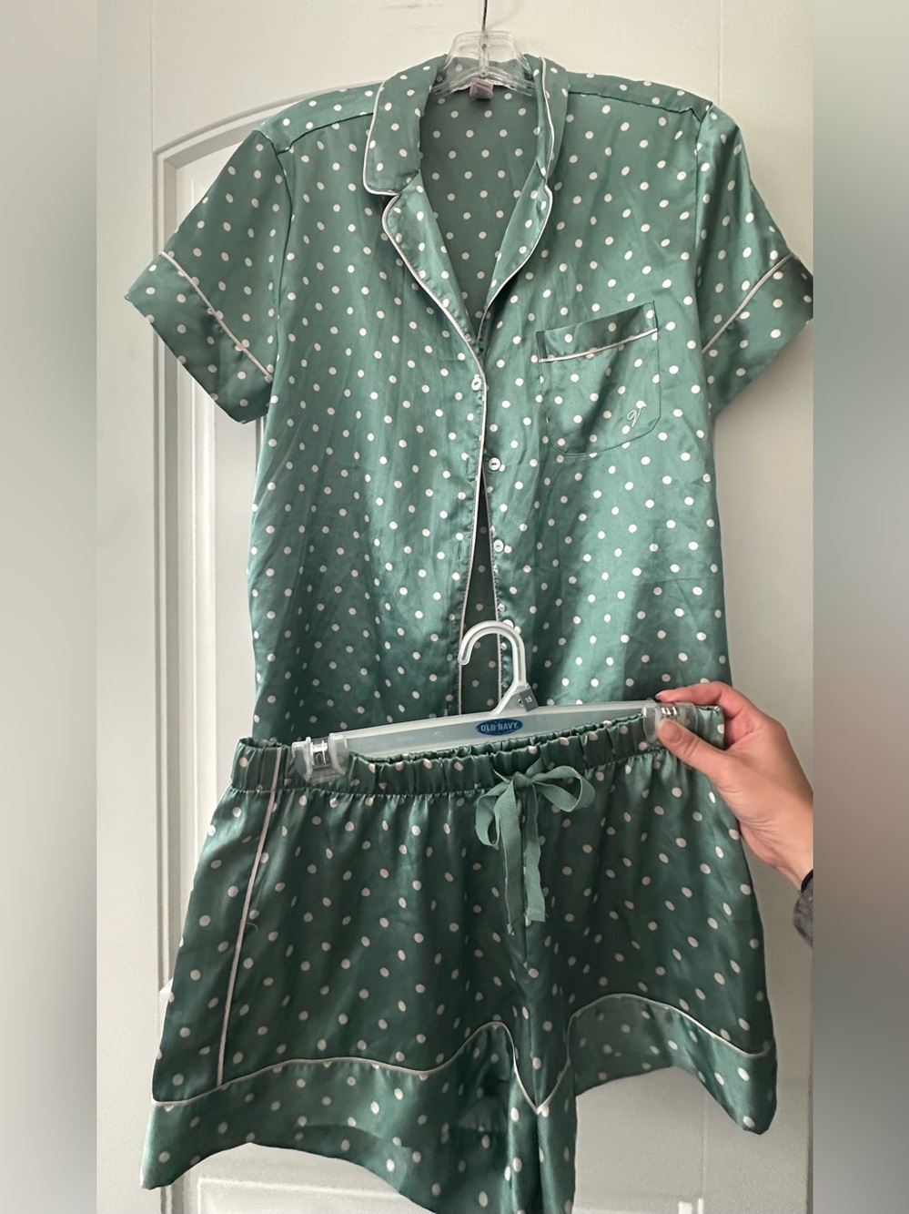 VS Women's Polka Dot 2-Pc Pajama Set • Shorts and Top • S • Mint Green Silky
